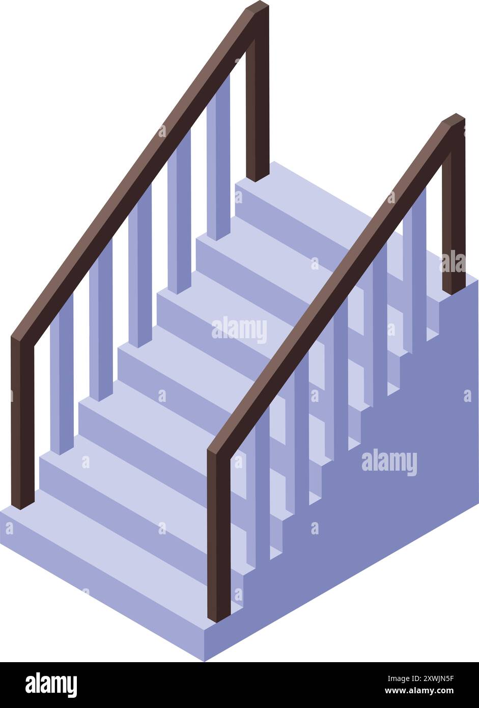 Illustration featuring a set of stairs leading upward, featuring wooden railings on either side for safety and support Stock Vector