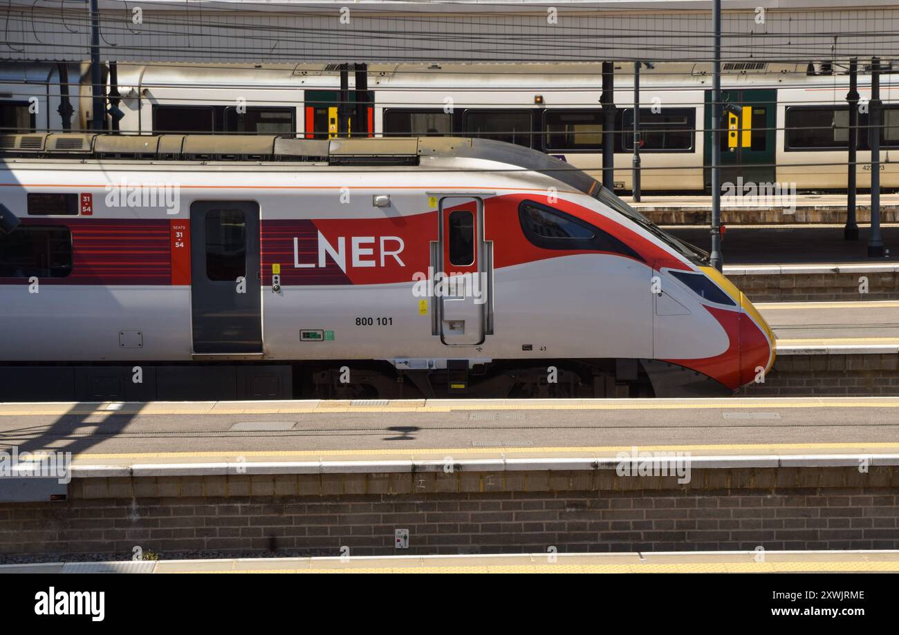 London, UK. 16th August 2024. LNER train at King's Cross station as ASLEF union announces that train drivers at London North Eastern Railway will strike on weekends in September, October, and November. Credit: Vuk Valcic/Alamy Live News Stock Photo