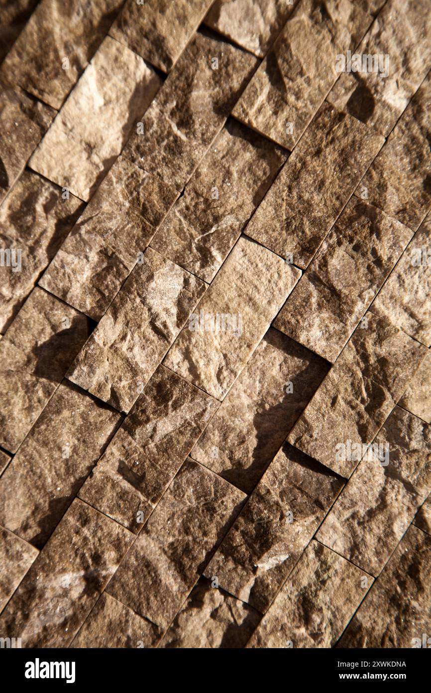 Rectangular cut out beige organic marble wall texture background can be, tile seamless lined up Stock Photo