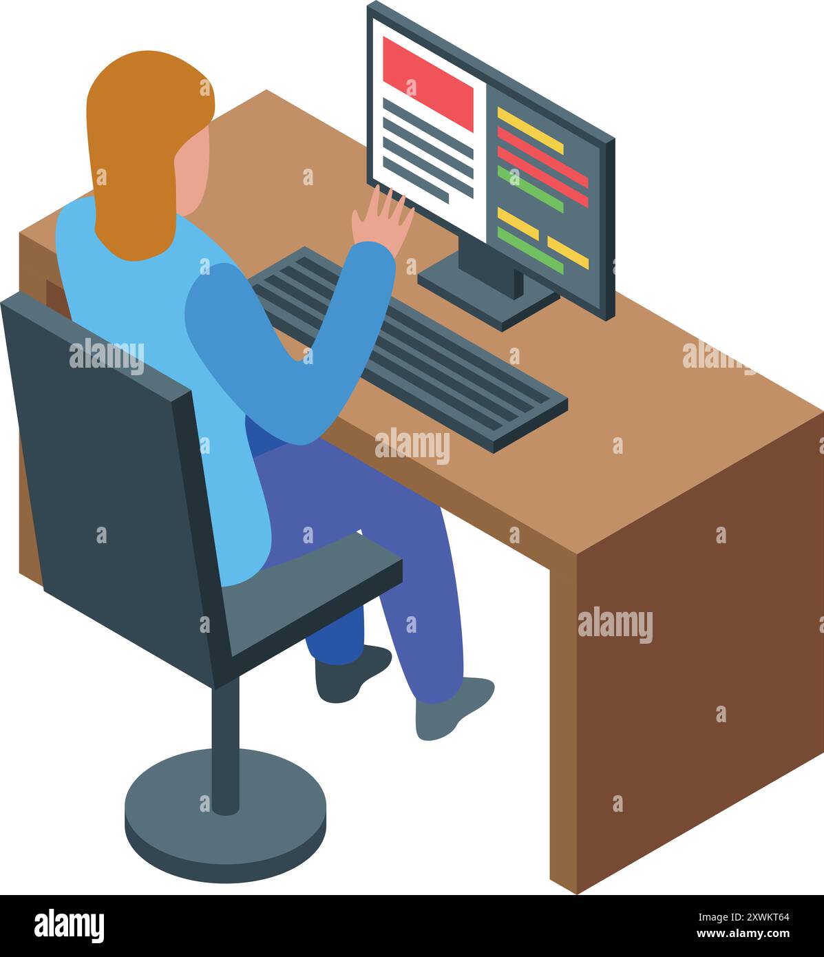 Female programmer working on computer with code on screen sitting on ...