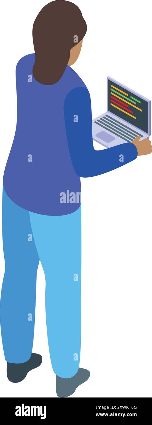 Woman using computer back view Stock Vector Images - Alamy
