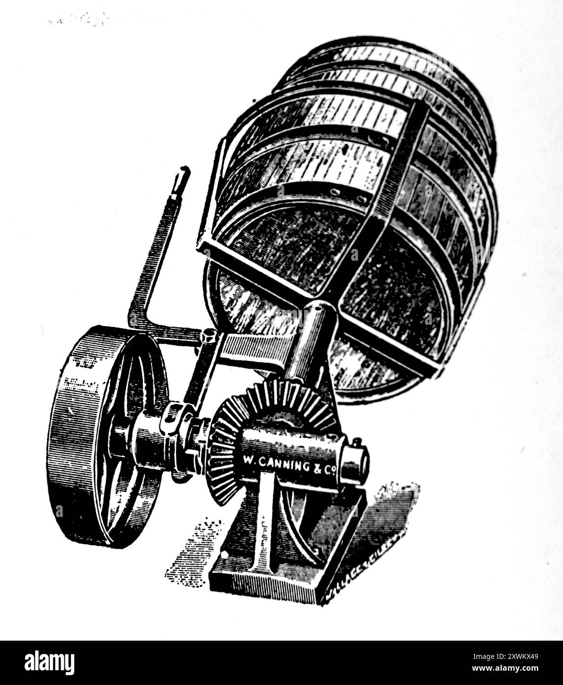 A Canning (Birmingham, England) barrel-pattern tumbler for castings and forgings. This photograph is from a large selection of mainly unattributed engineering illustrations and photos which were originally published in 1936. The sizes and quality of the originals vary quite widely. Stock Photo