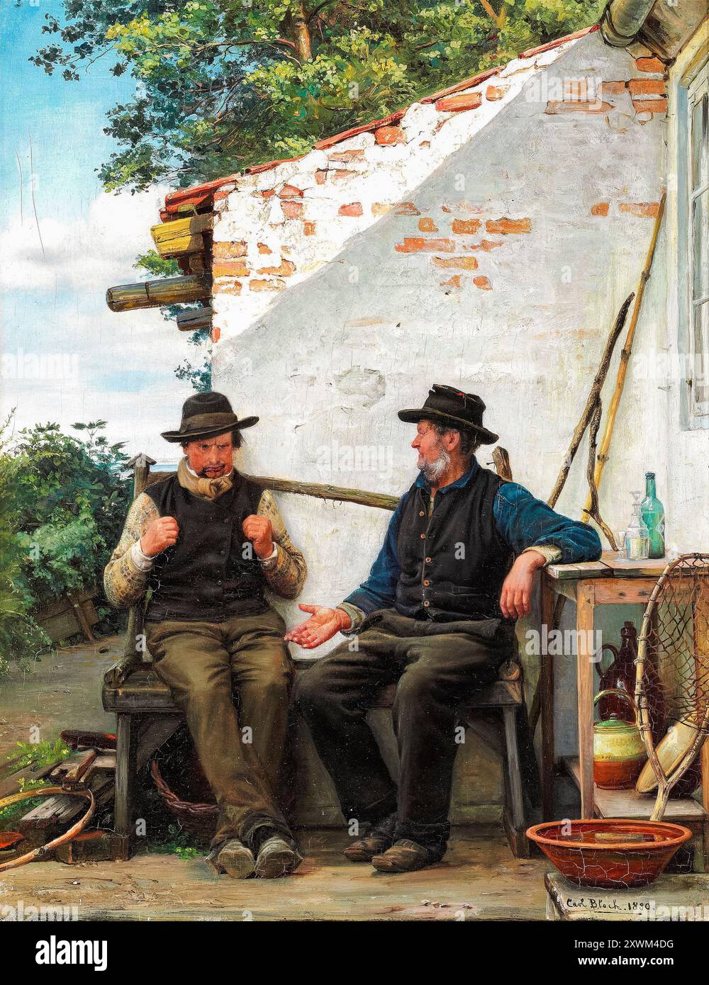 Carl Bloch, En Samtale mellem to Fiskere, (A Conversation between two Fishermen), painting 1880 Stock Photo