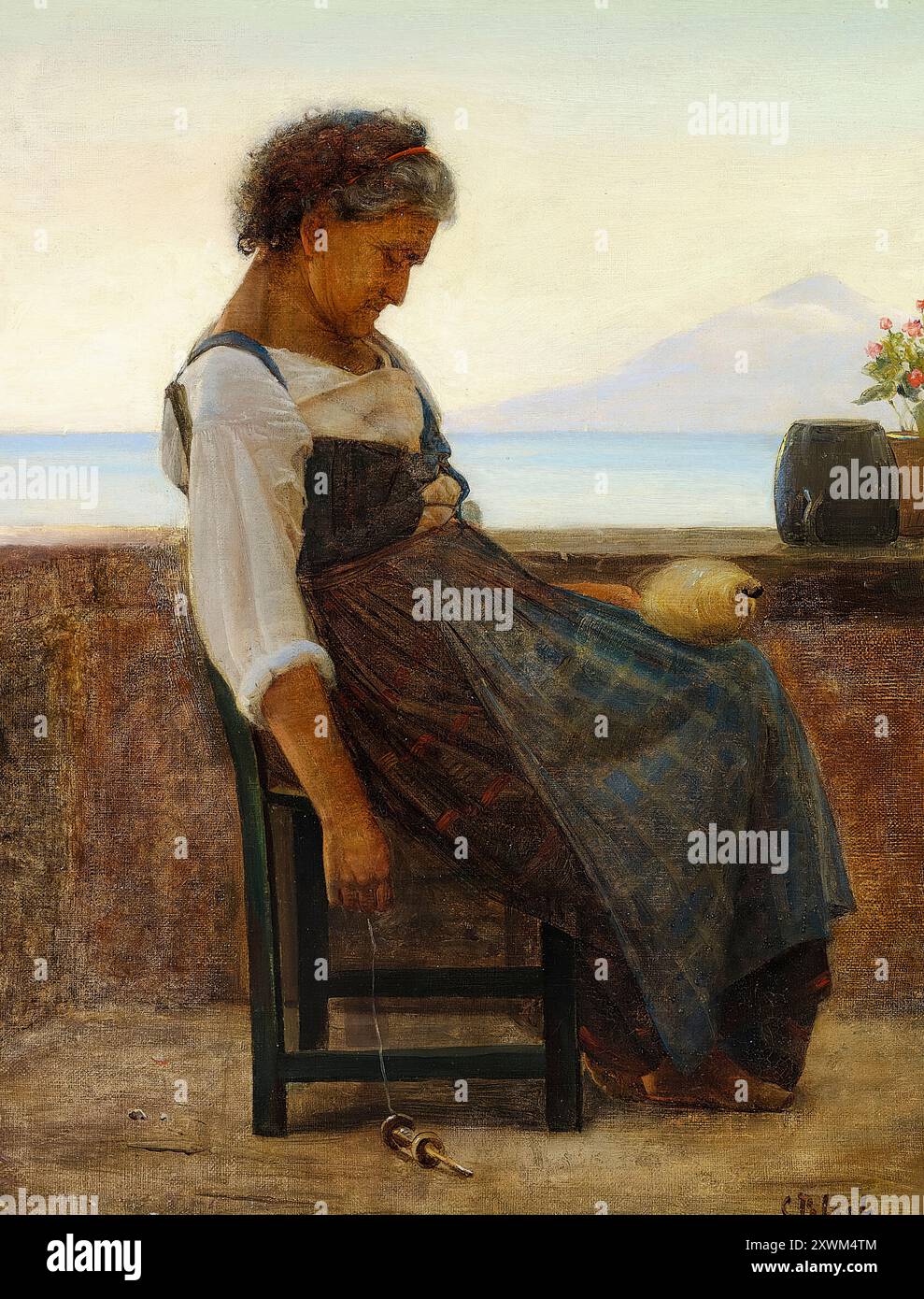 Rest Portrait Carl Bloch, Italiensk morlille tager sig et hvil, (Italian mum takes a ...