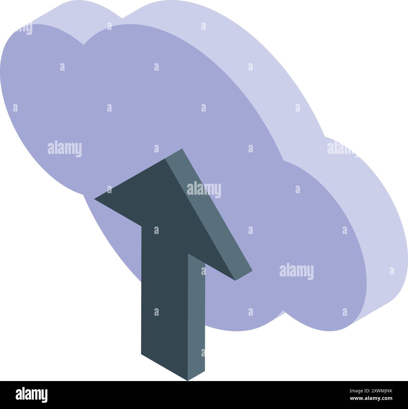 Upload arrow pointing up through a cloud computing isometric icon representing data transfer and online storage Stock Vector