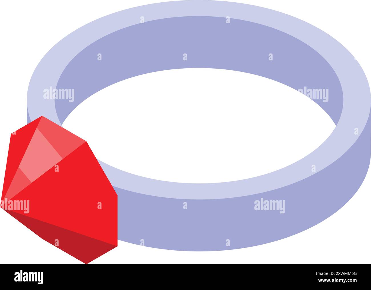This isometric icon features a silver ring with a large red ruby Stock Vector