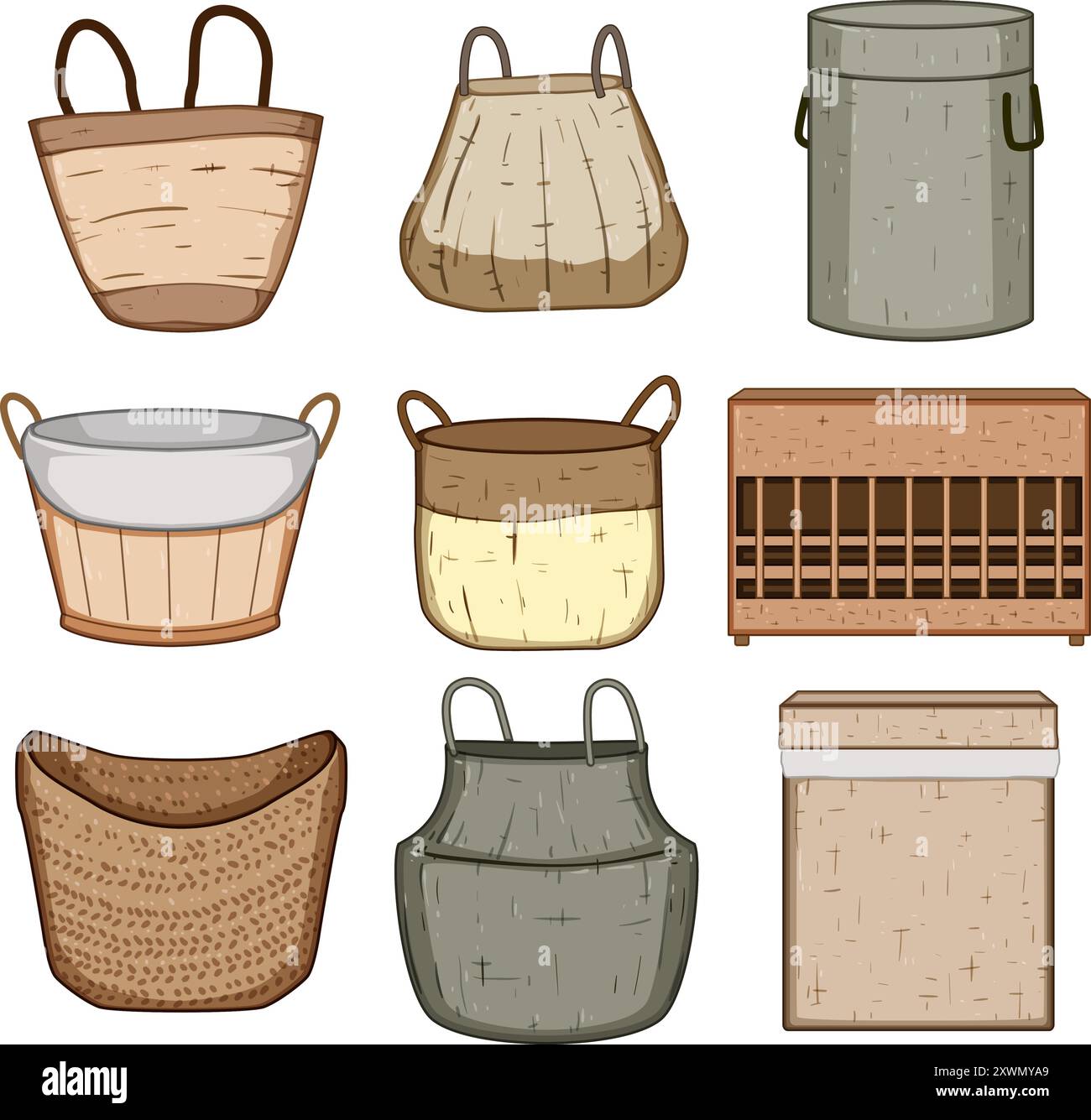 wicker laundry basket set cartoon vector illustration Stock Vector ...