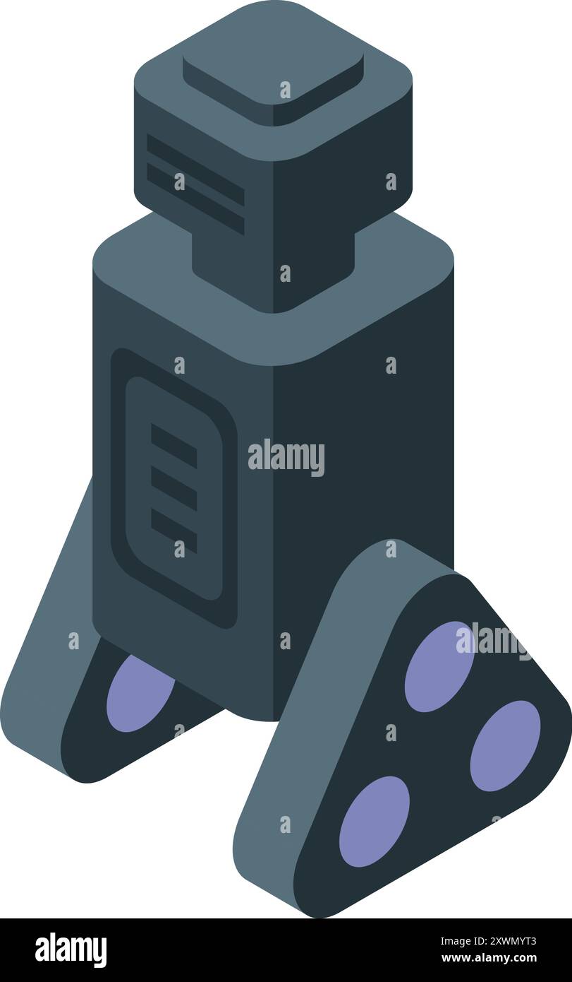 Modern robot moving on wheels, depicted in isometric view Stock Vector