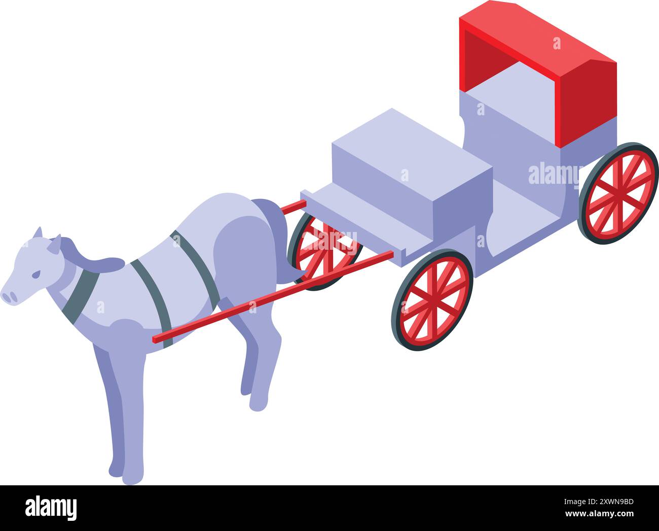 White horse pulling traditional carriage isometric icon, transport concept Stock Vector