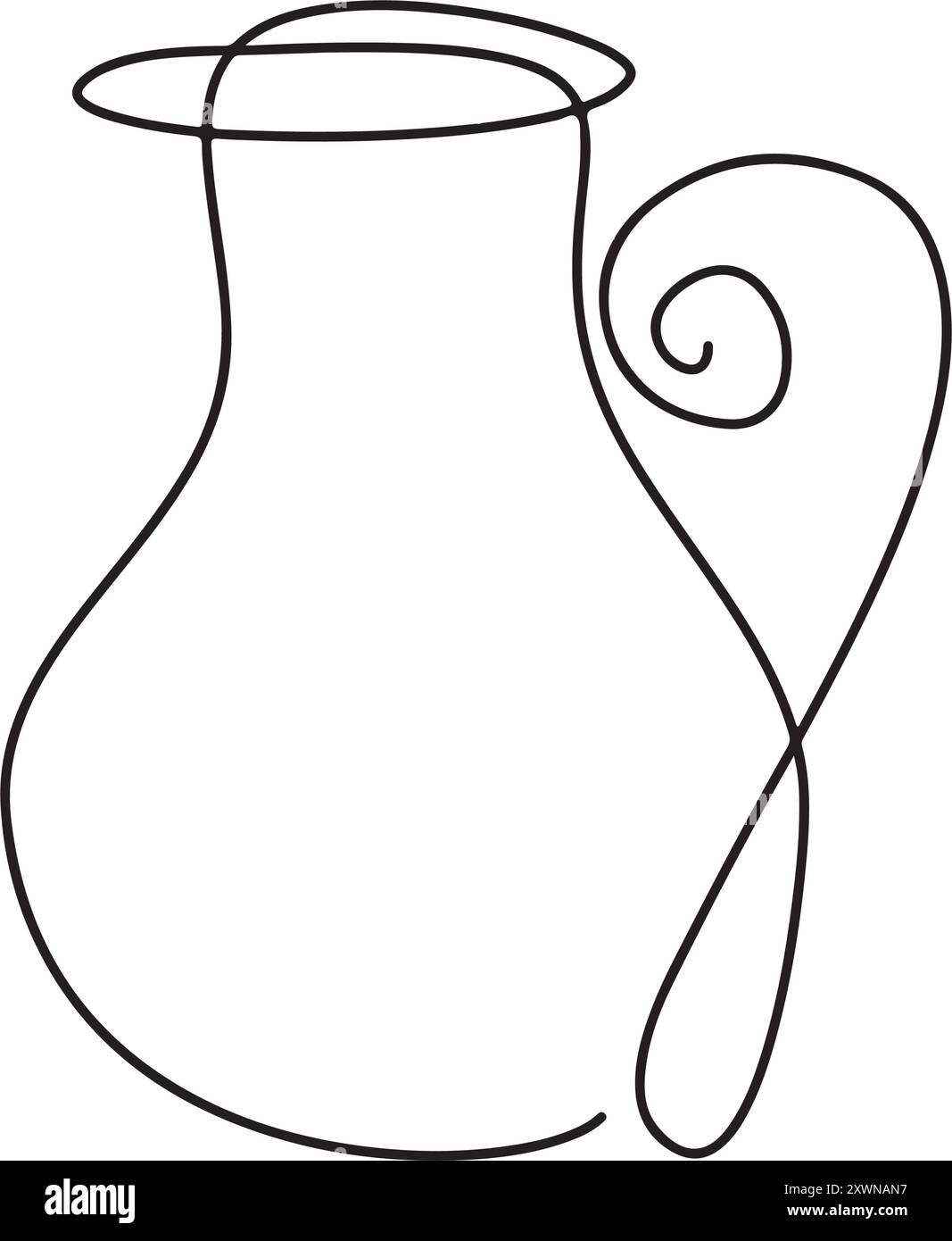 Continuous one line drawing of jug in silhouette on a white background ...