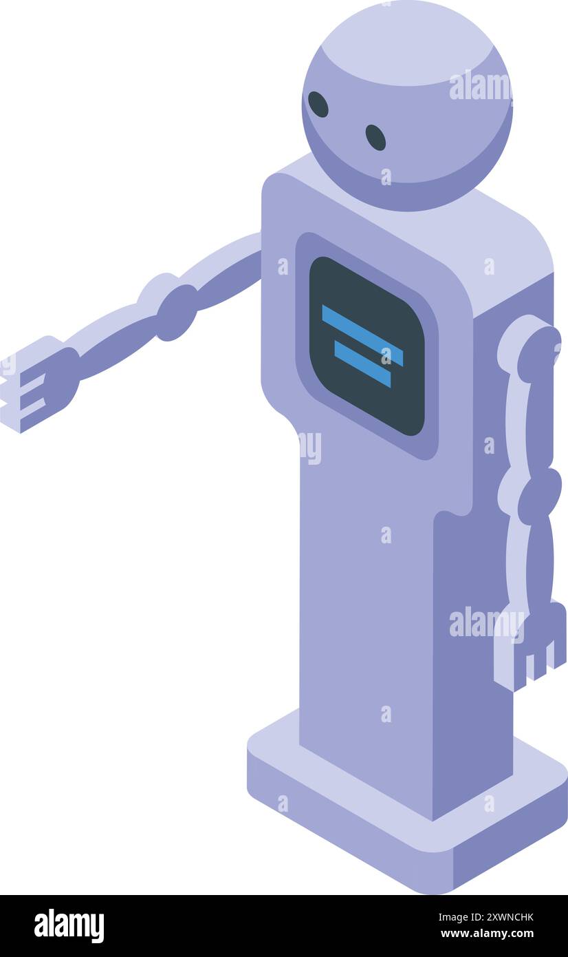 Humanoid robot making gesture, isolated on white background, in isometric view Stock Vector
