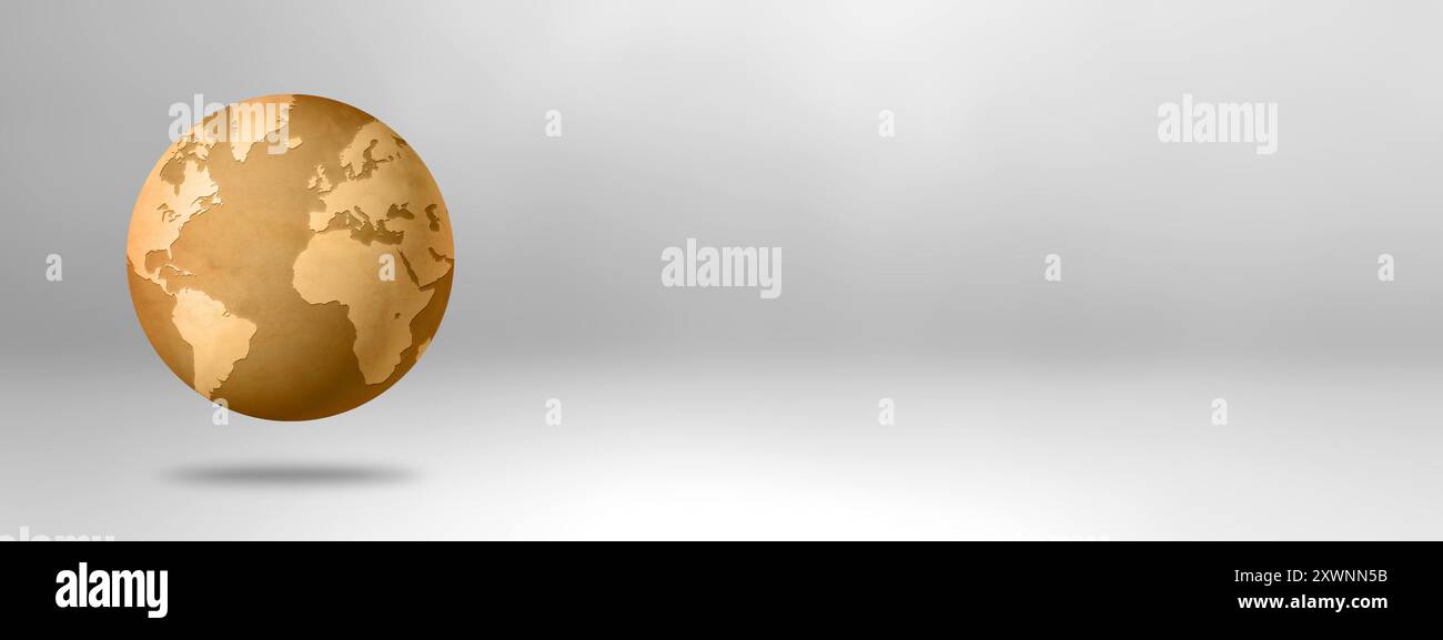Old paper world globe isolated on white background. 3D illustration ...