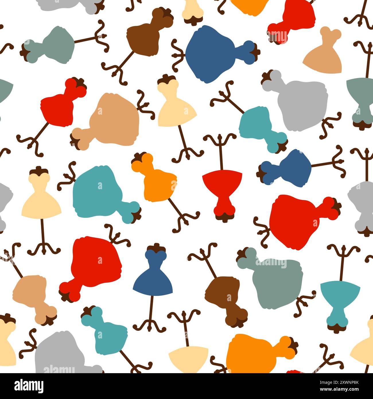 Dress on mannequin pattern seamless. Beautiful womens sarafan on hanger background. Fashion texture Stock Vector