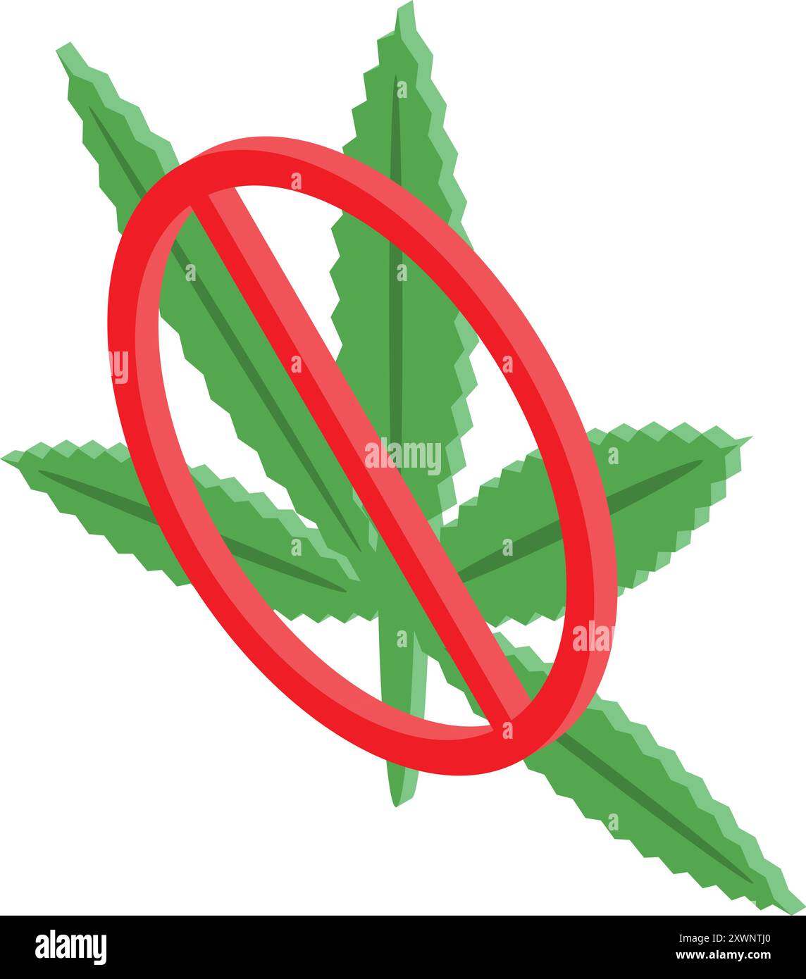 Red forbidden sign crossing green cannabis leaf representing marijuana prohibition Stock Vector