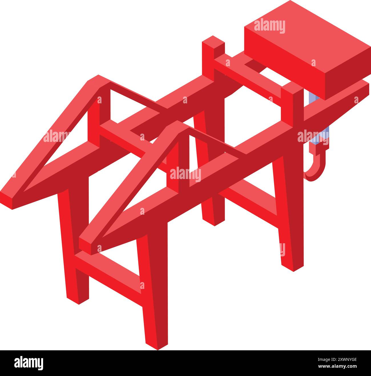 Red harbor crane lifting cargo in isometric view, logistics and ...
