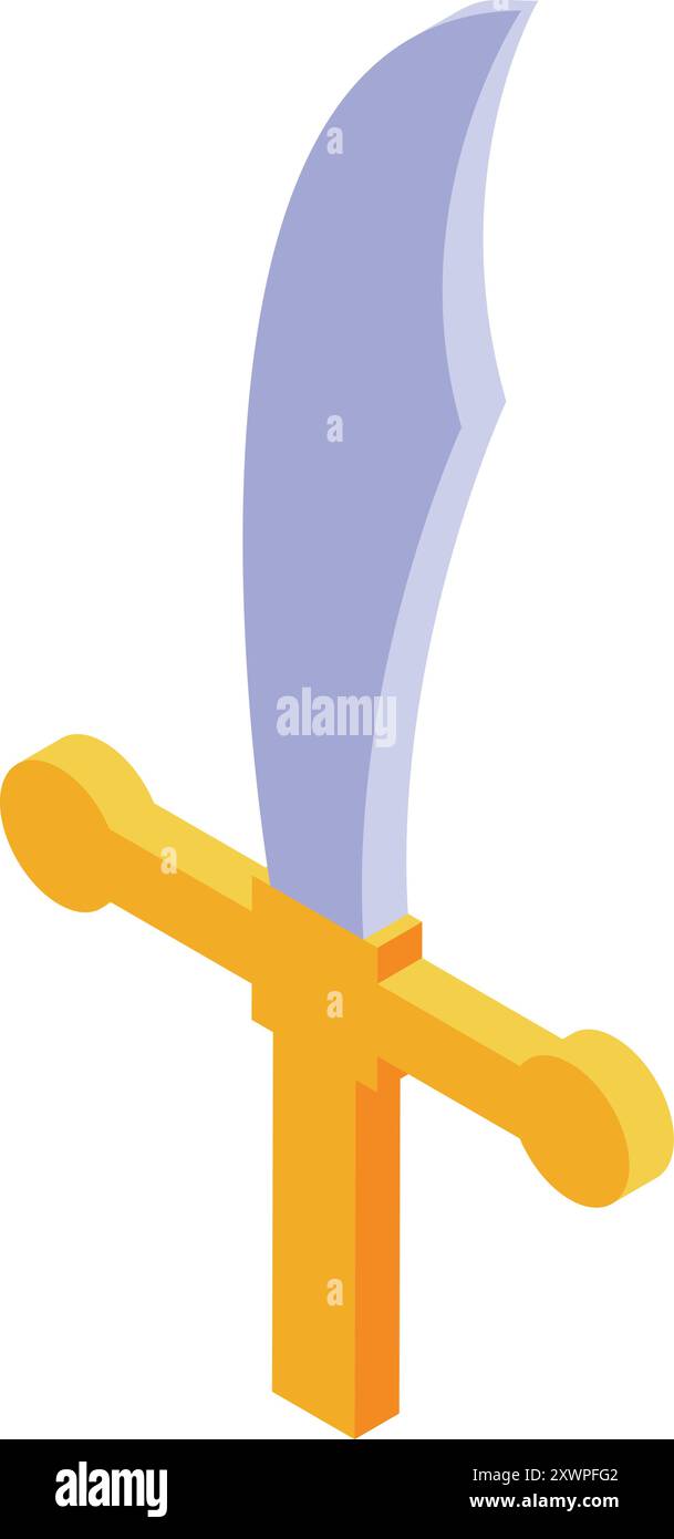 Golden hilt scimitar sword is standing upright in this isometric icon ...