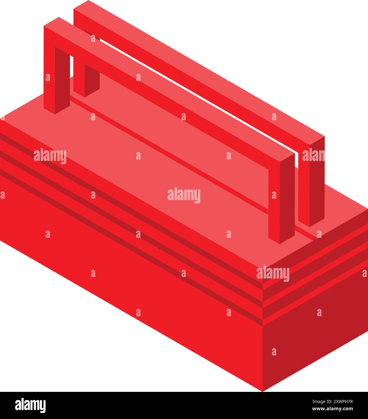 Red toolbox with a handle, for storing tools, is shown in an isometric view Stock Vector