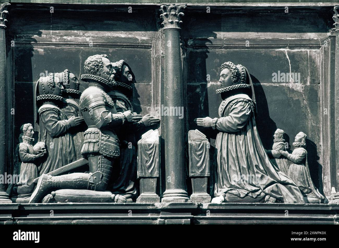 Elizabethan period tomb memorial to Sir Francis Agard in south transept, Christ Church Cathedral, Dublin, Ireland. Front panel Stock Photo