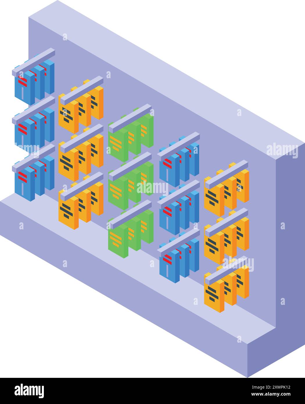 Data center server room hosting is representing cloud computing with isometric illustration Stock Vector