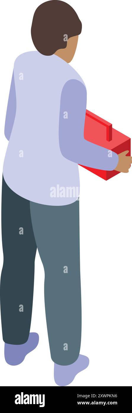 Technician is walking while holding a toolbox in his hand Stock Vector