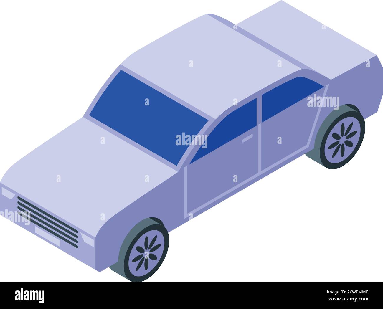 Light gray sedan car parked in isometric view, isolated on white background Stock Vector