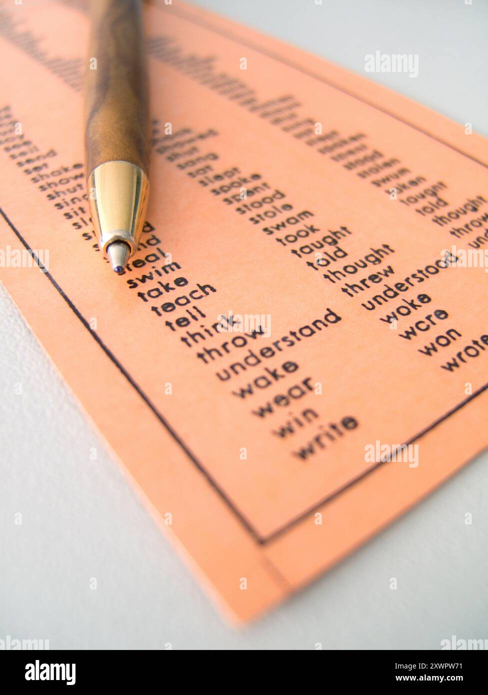 List of english irregular verbs Stock Photo
