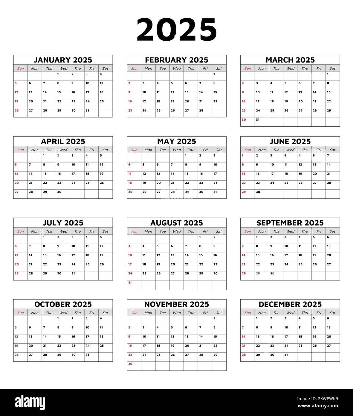 Simple editable vector calendars for year 2018 2019 2020