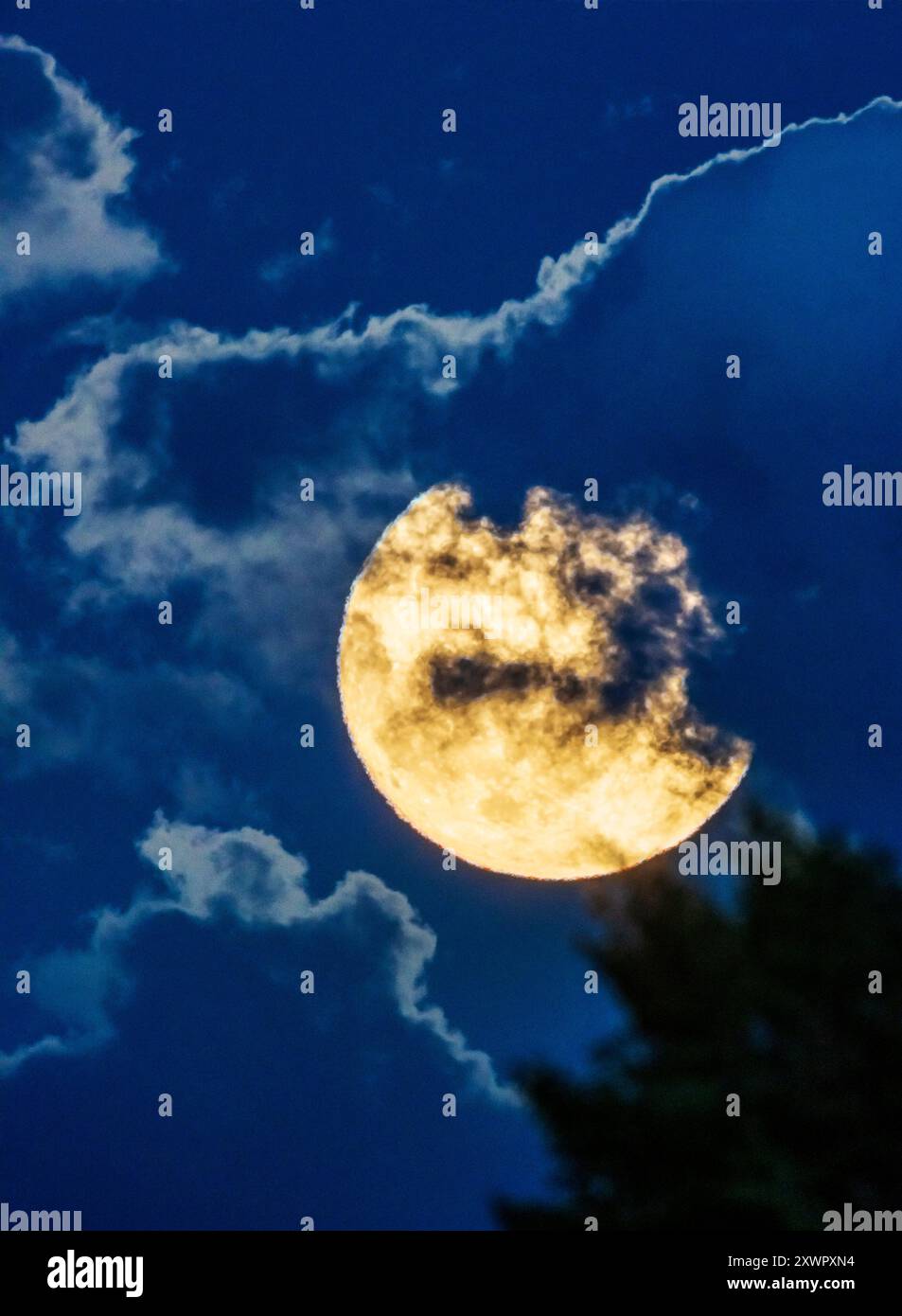 Full Super Blue Moon over Rocky Mountains; Salida; Colorado; USA Stock Photo
