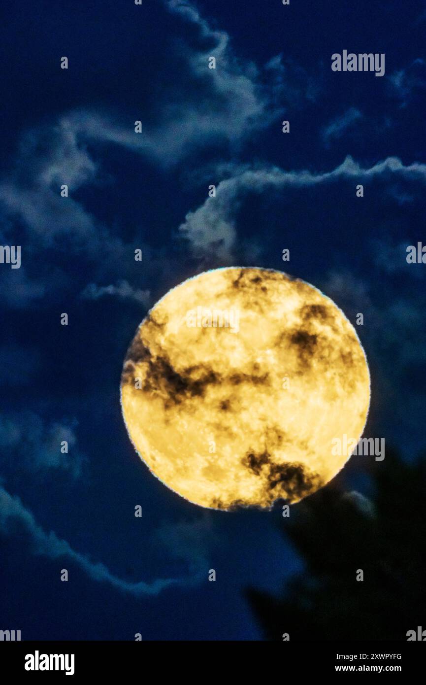 Full Super Blue Moon over Rocky Mountains; Salida; Colorado; USA Stock Photo
