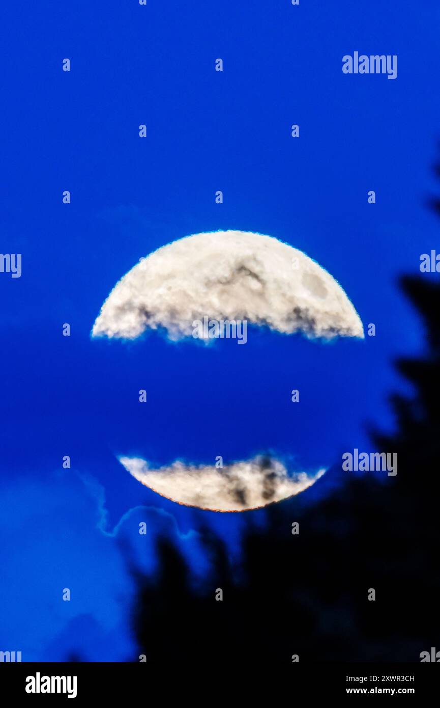 Full Super Blue Moon over Rocky Mountains; Salida; Colorado; USA Stock Photo