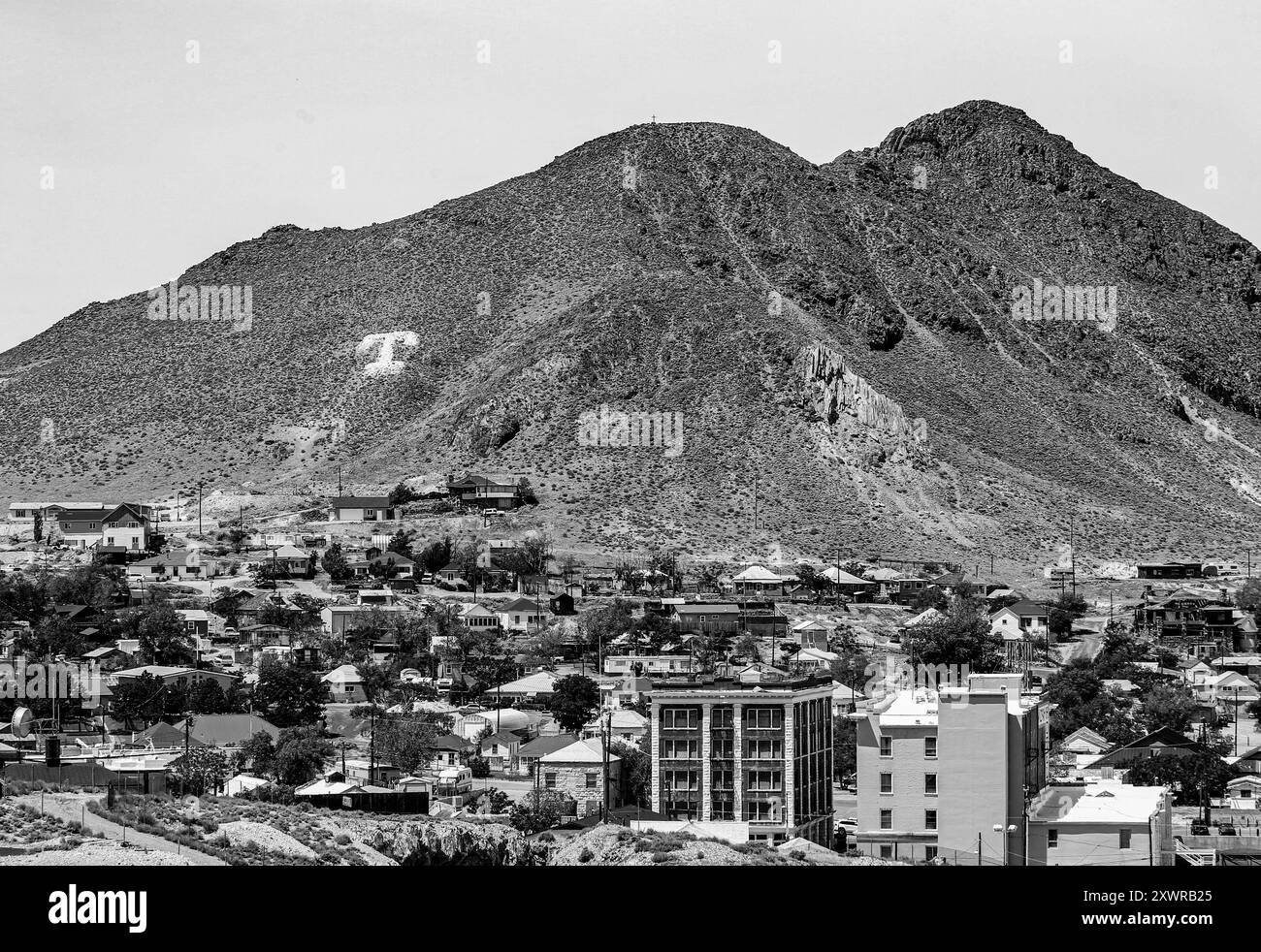 TONOPAH, NEVADA, USA - JUNE 3, 2017: View of the Old Town in black and white Stock Photo