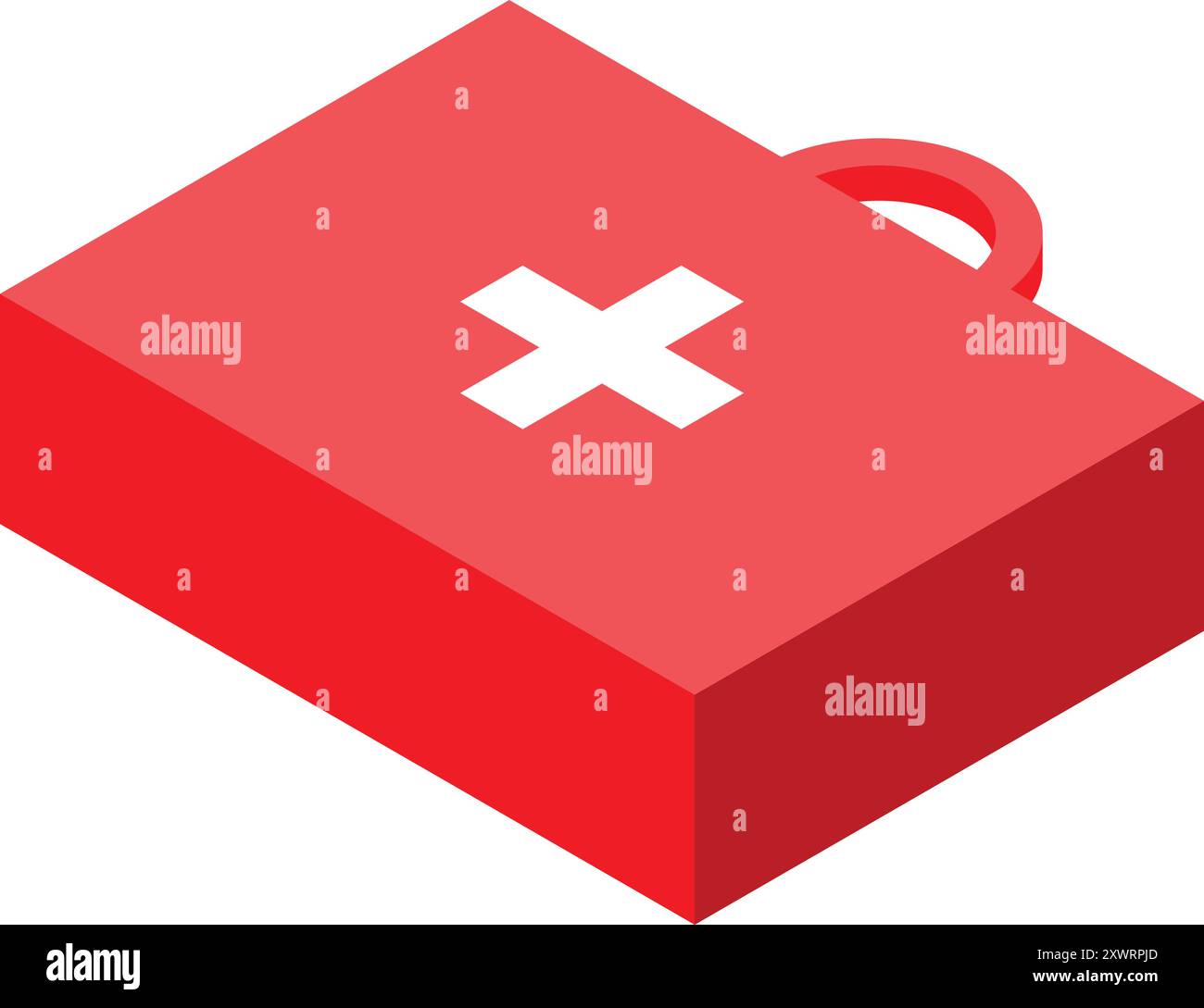 Red first aid kit closed lying isometric illustration Stock Vector
