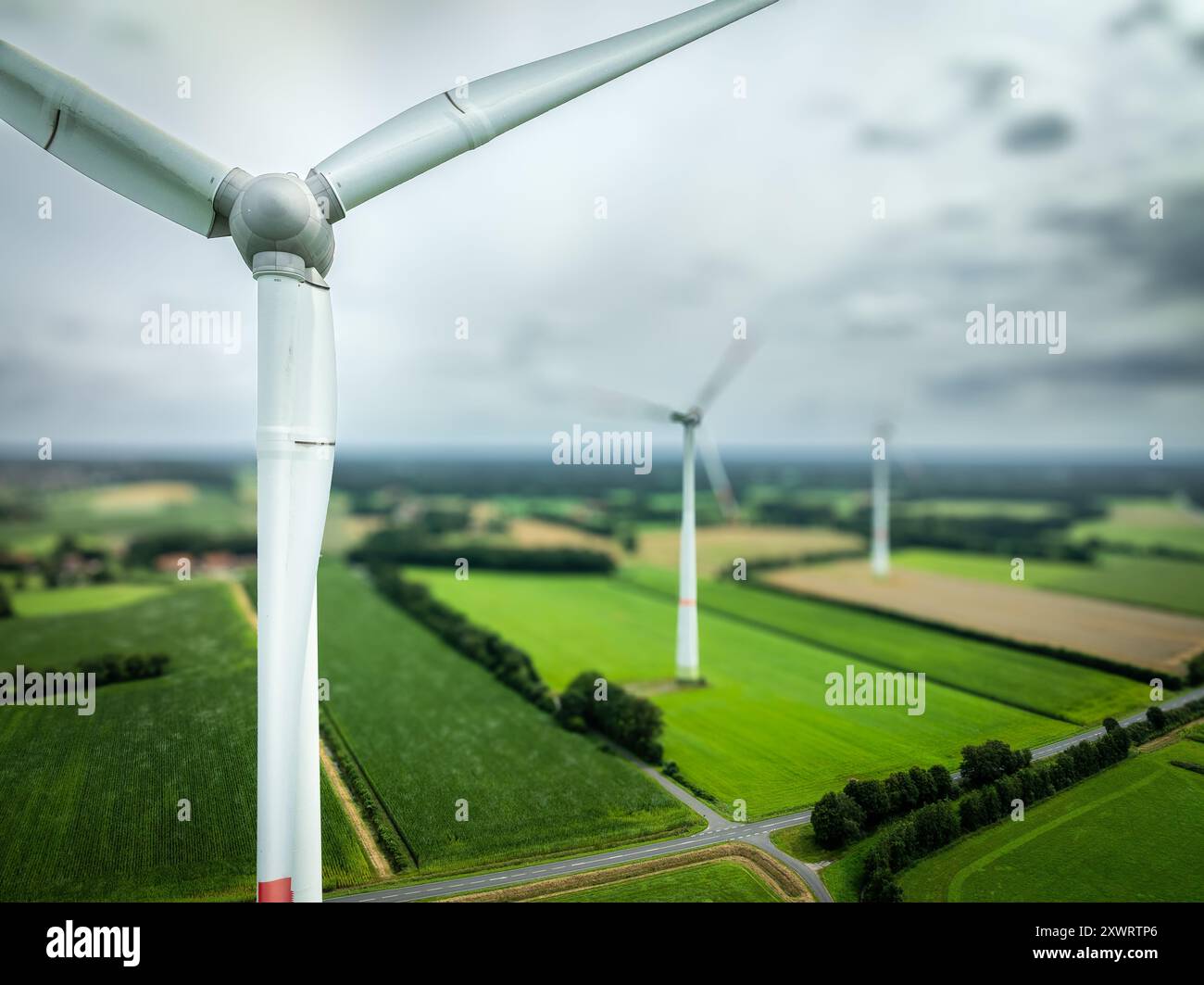 aerial view of some wind turbines in a rural landscape Stock Photo - Alamy