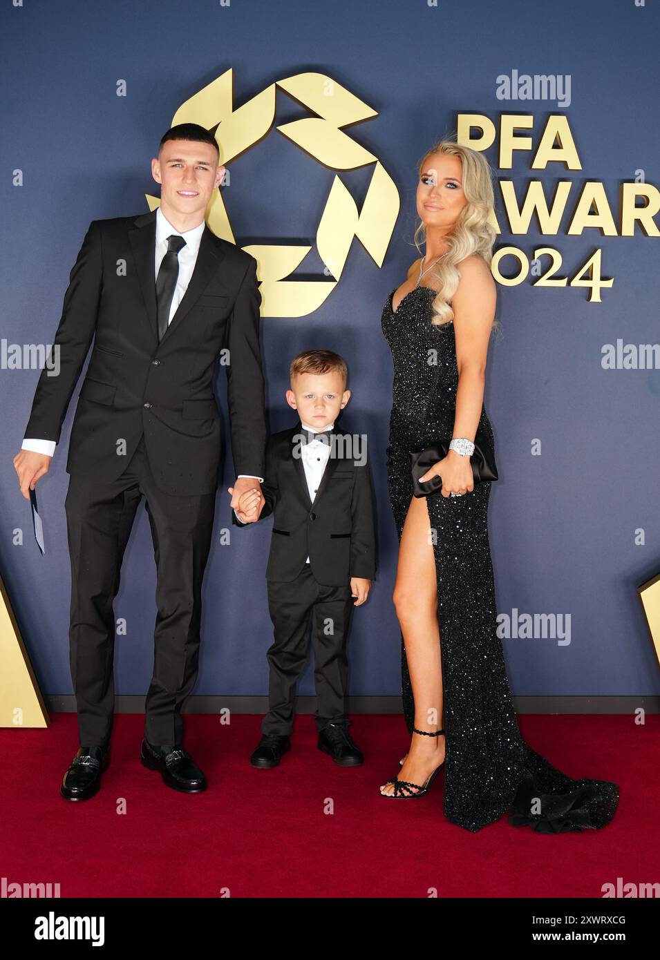 Phil Foden, Rebecca Cooke and son Ronnie Foden arrive for the 2024 PFA