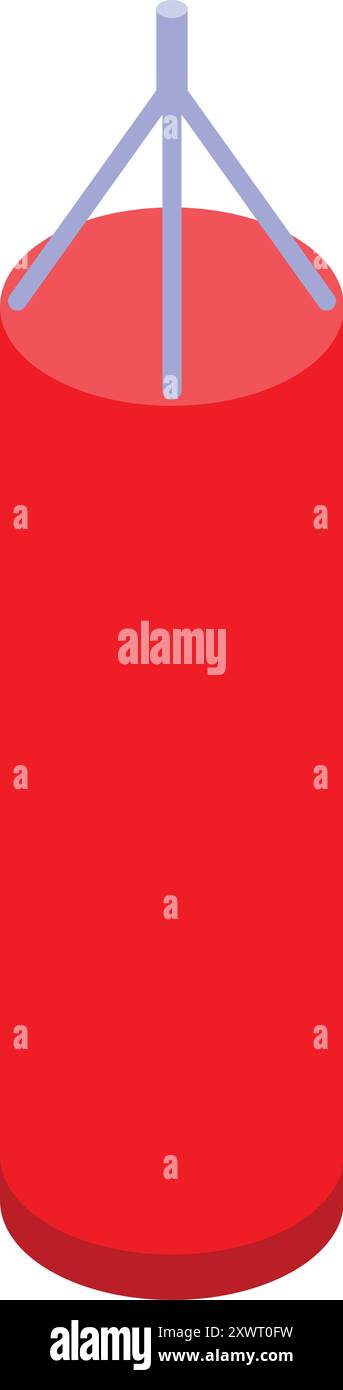 Red punching bag hanging on white background, isometric view Stock Vector