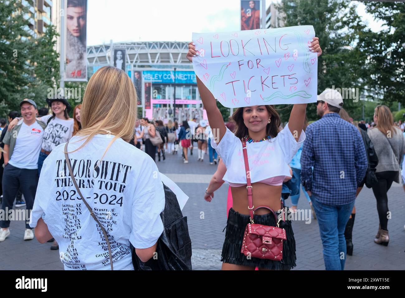 London UK 20th August 2024 - London Uk 20th August 2024 Taylor Swift Fans Arrive For The American Singers Final Concert In London At Wembley Stadium The Singer Resumes Her Eras Tour In North America During November Credit Eleventh Hour Photographyalamy Live News 2XWT15E