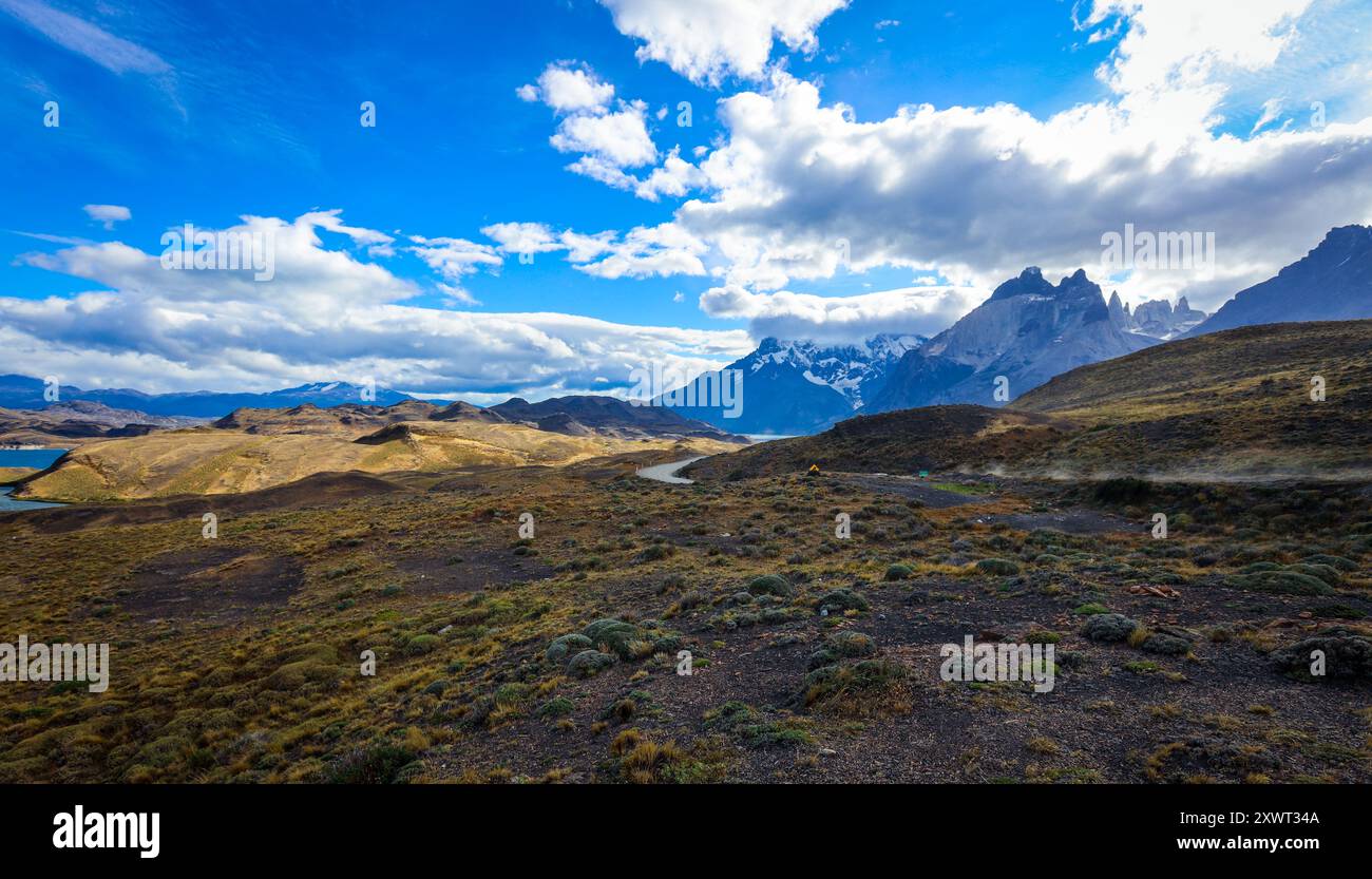 View to the Mountain Peaks in Torres Del Paine National Park, Patagonia, Chile Stock Photo