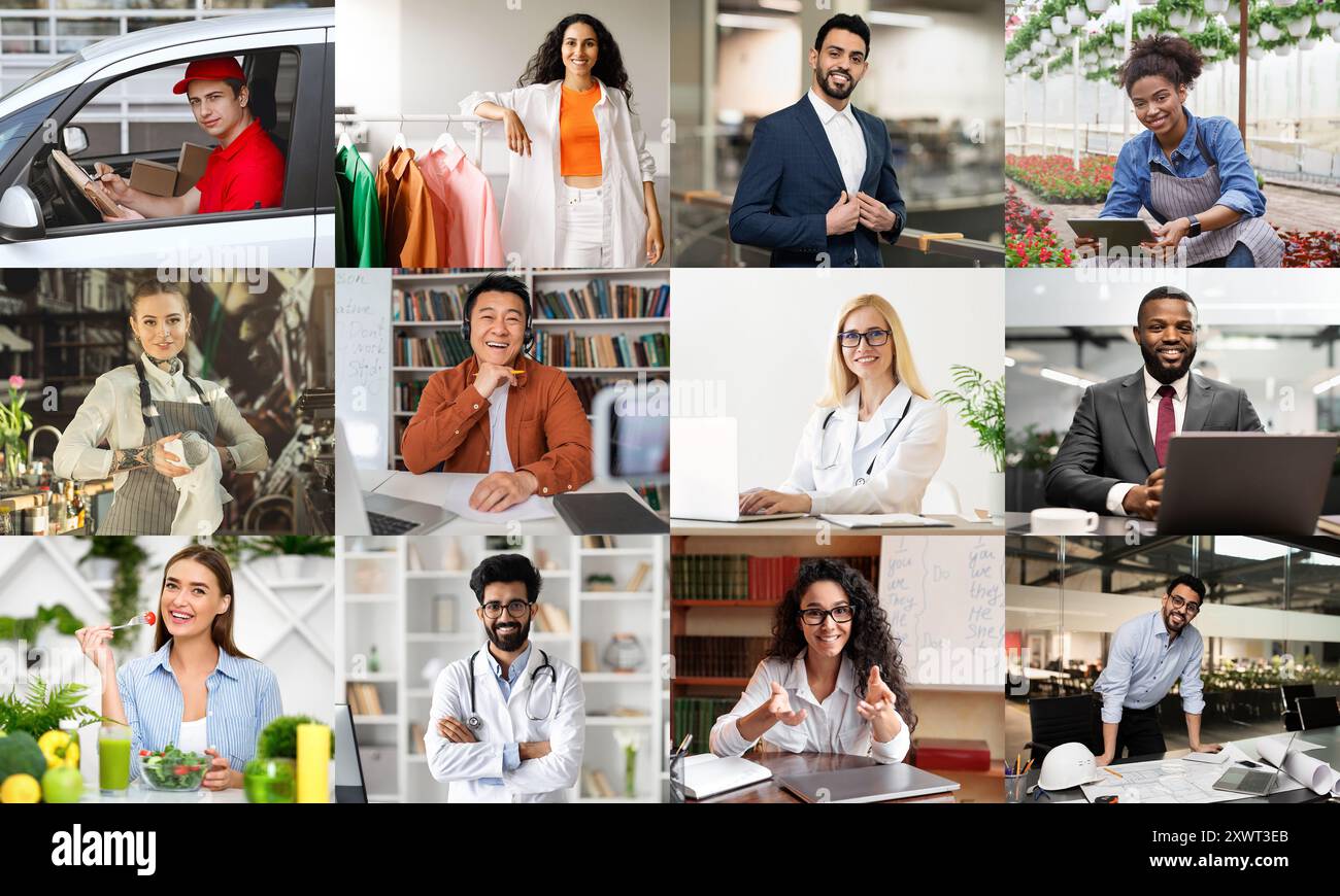 Diverse Group Of Professionals In Various Work Environments Stock Photo
