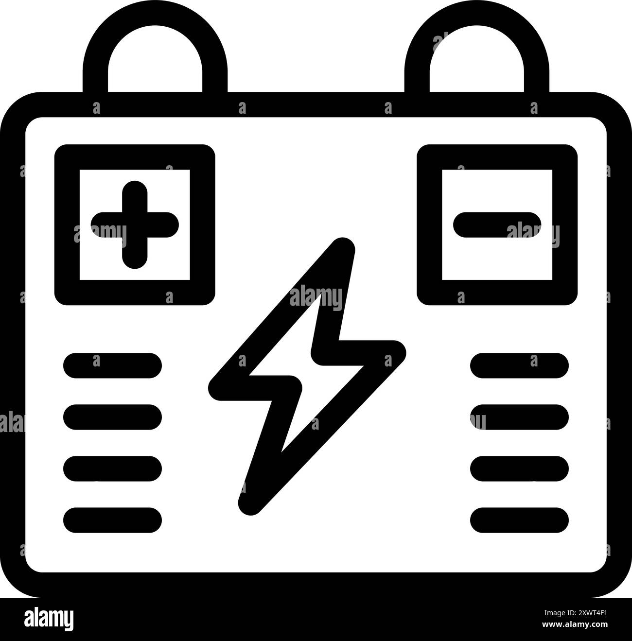 Line art icon of an accumulator battery providing electricity with plus ...
