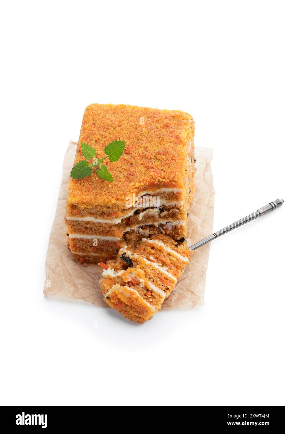 Carrot cake slice isolated on white background Stock Photo