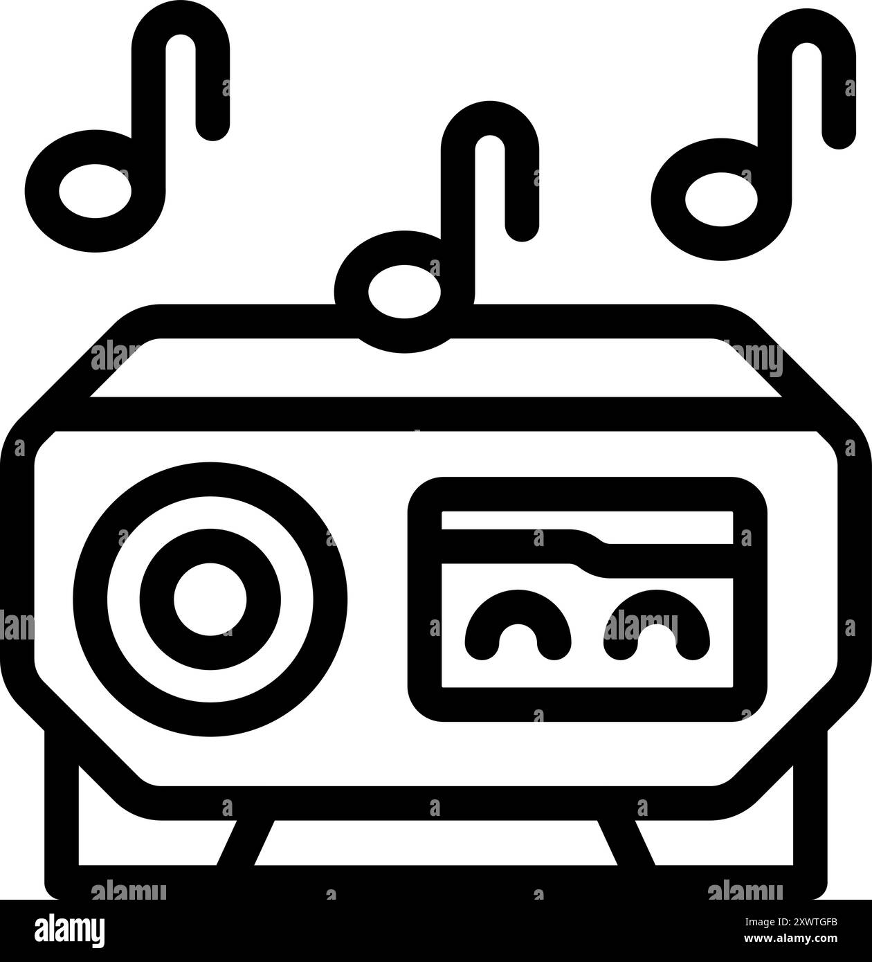 Line art illustration of a boombox playing music with musical notes ...