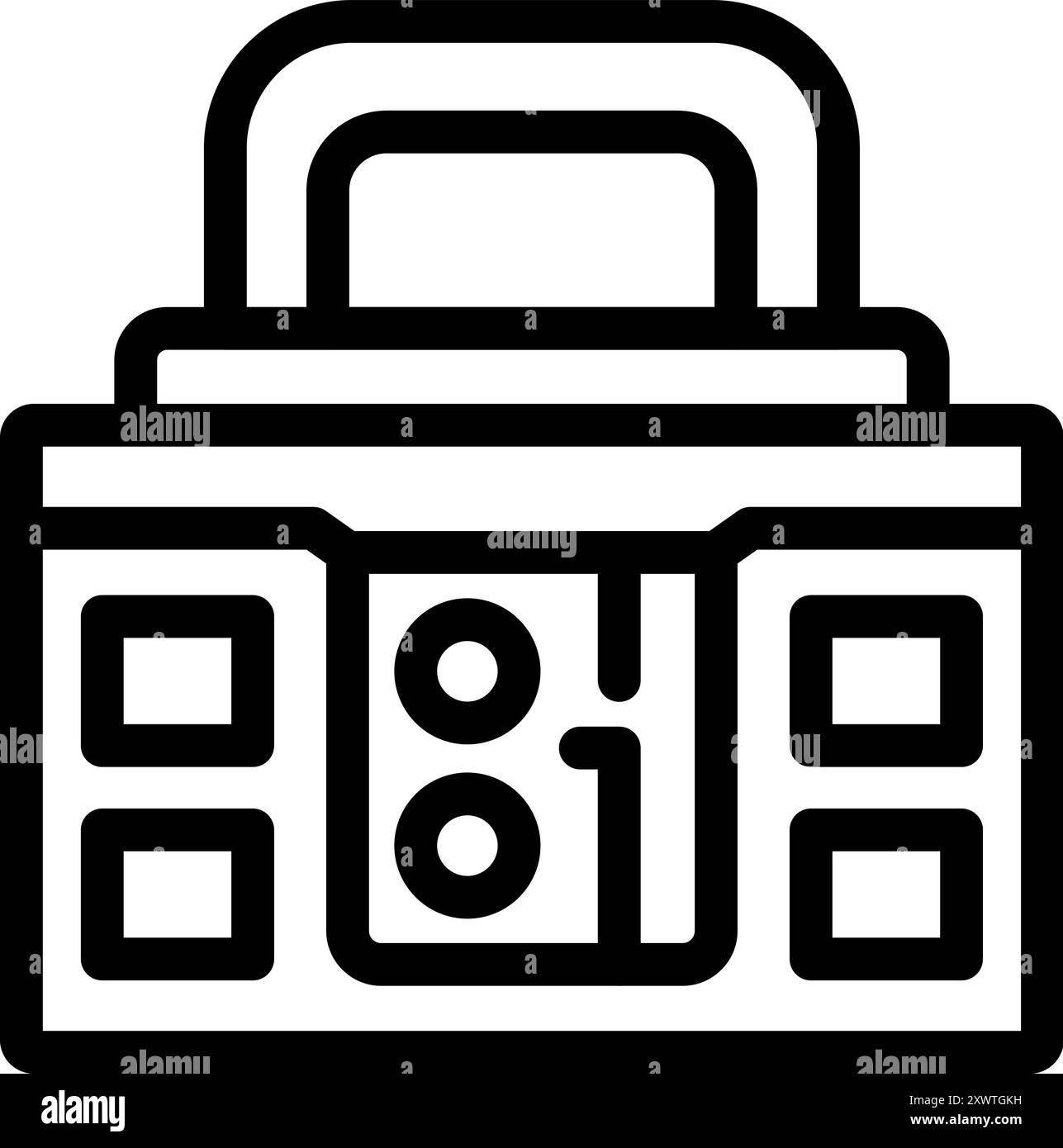 Line icon style illustration depicting a vintage boombox playing a ...