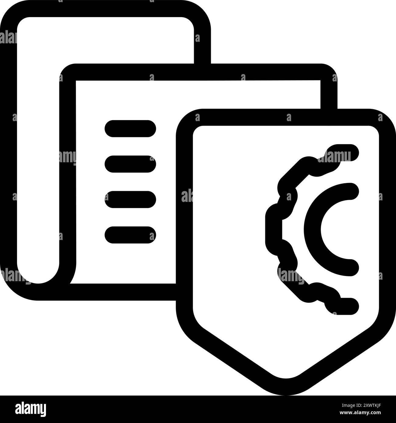 Shield is protecting important documents, symbolizing data protection and security Stock Vector