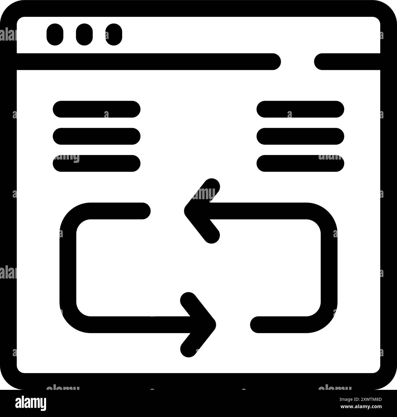 Two arrows going in a circle are representing a data synchronization process inside a web browser Stock Vector