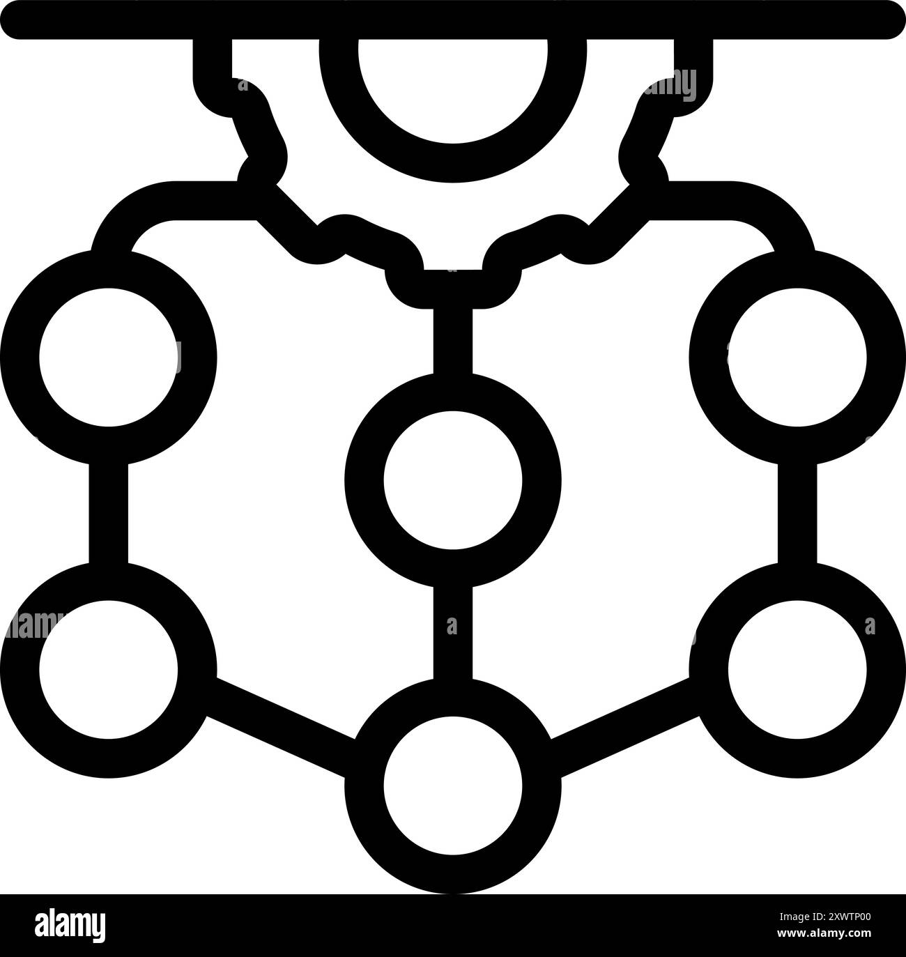 Gear is transferring data through a network of connected circles Stock Vector