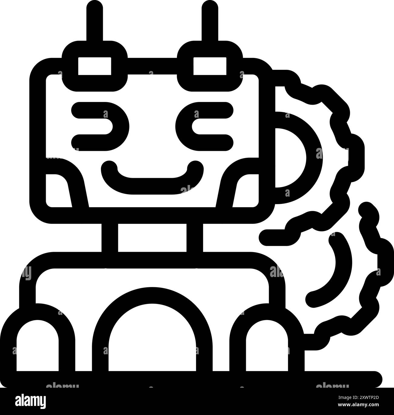 Friendly looking robot with a big smile and cogwheels, symbolizing artificial intelligence Stock Vector