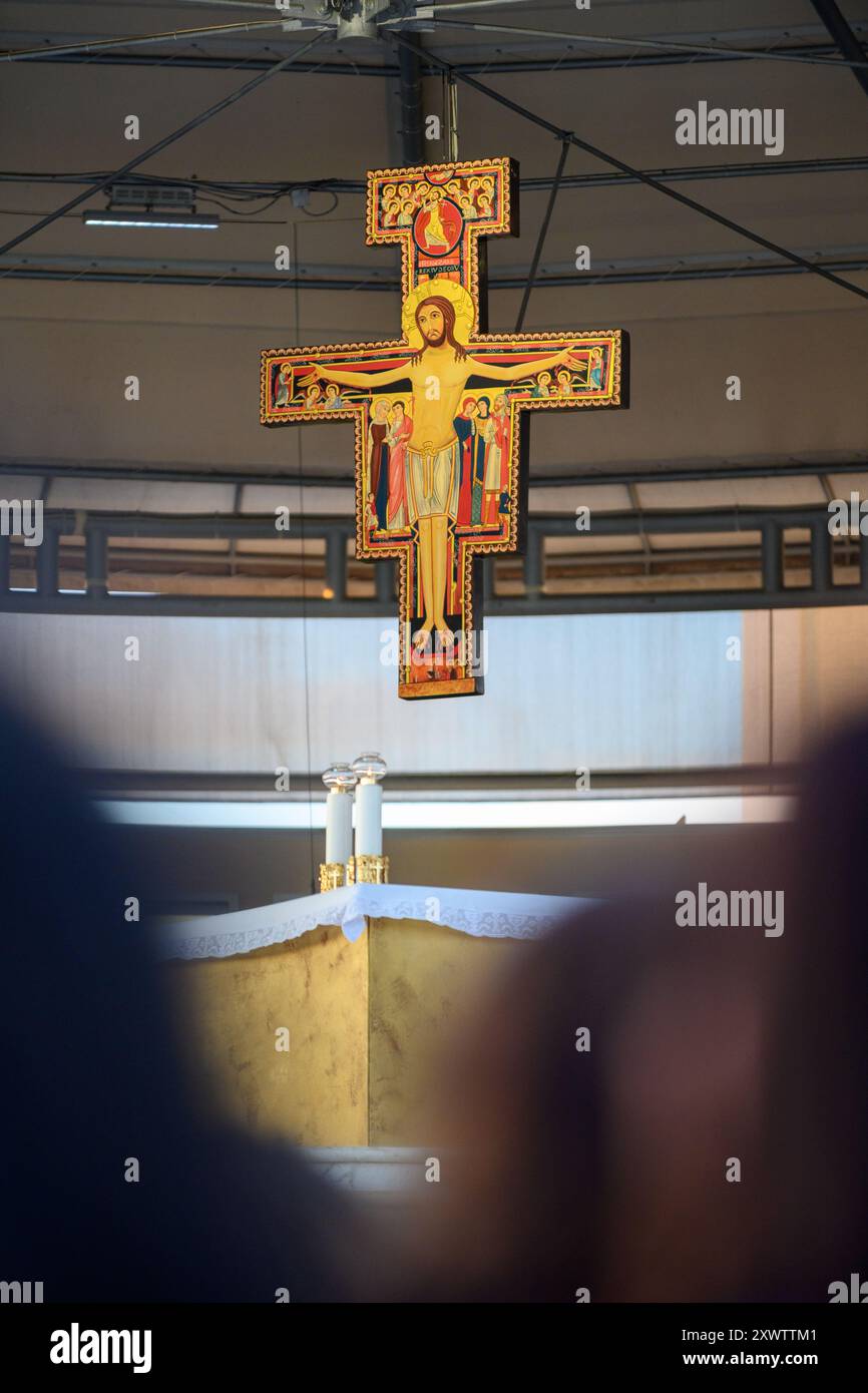 The San Damiano Cross above the outdoor altar in Medjugorje. Stock Photo