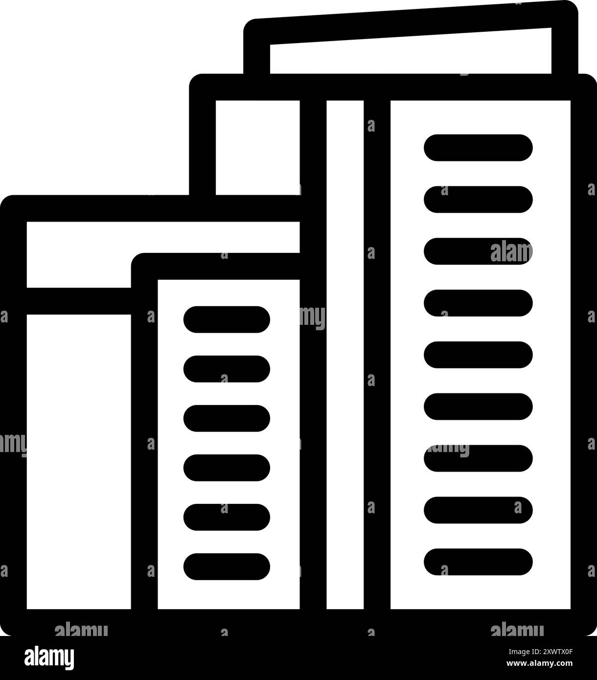 Simple black and white vector icon of a cityscape with modern buildings ...