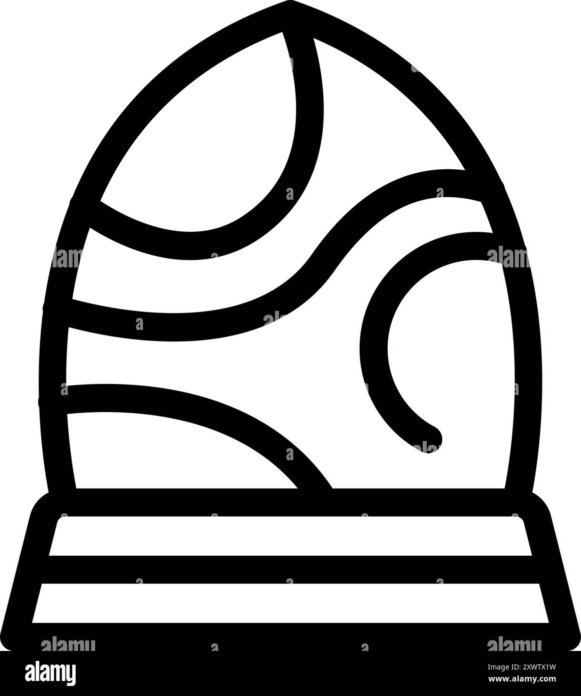 Simple black and white vector icon of an easter egg decorated with wavy ...