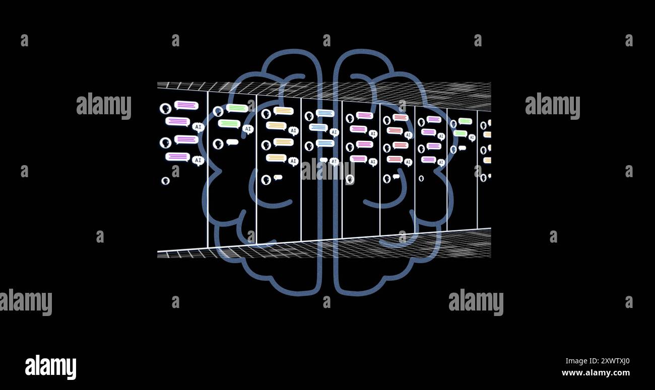 Image of ai data processing over brain and computer circuit board Stock ...
